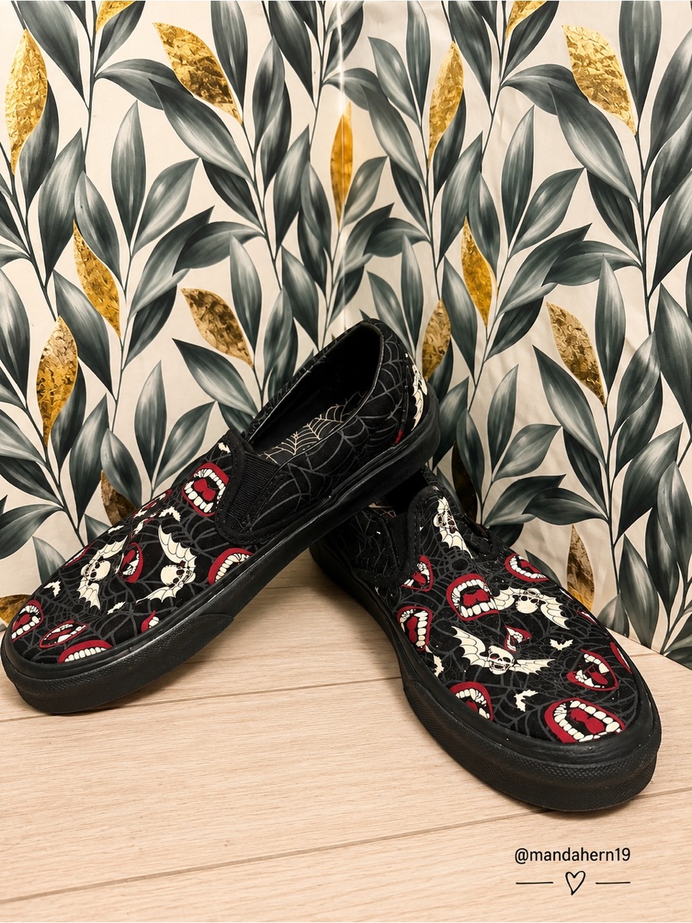 Vans Black Spiderweb Pattern Skate Shoe with Red Logo